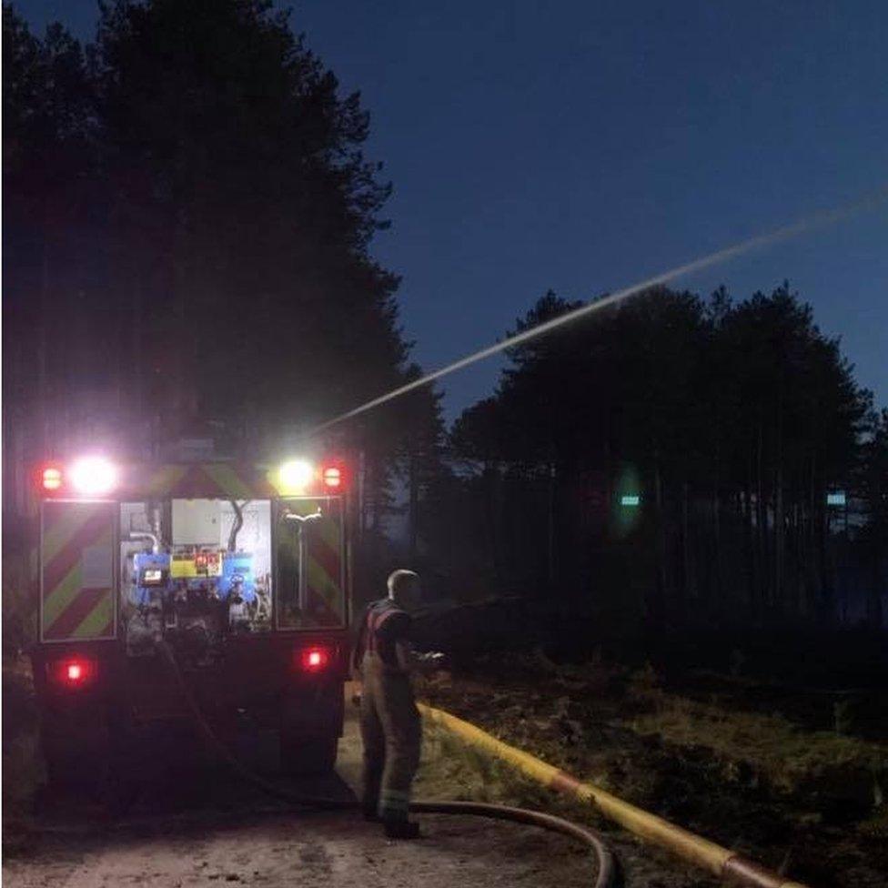 Wareham fire crew dampening down Wareham Forest