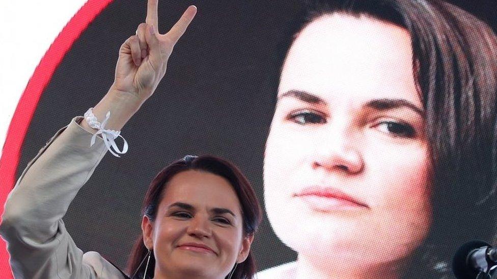 Belarusian opposition presidential candidate Svetlana Tikhanovskaya at a rally in Minsk. Photo: 31 July 2020