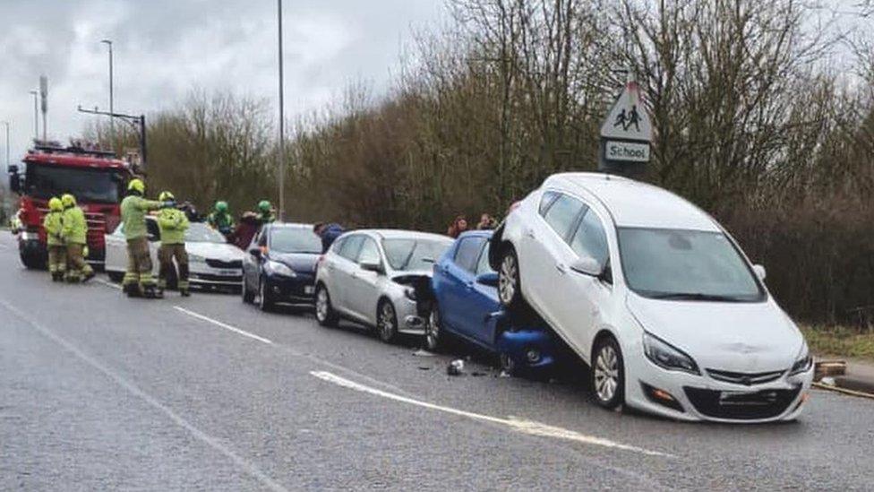 Crash involving five cars