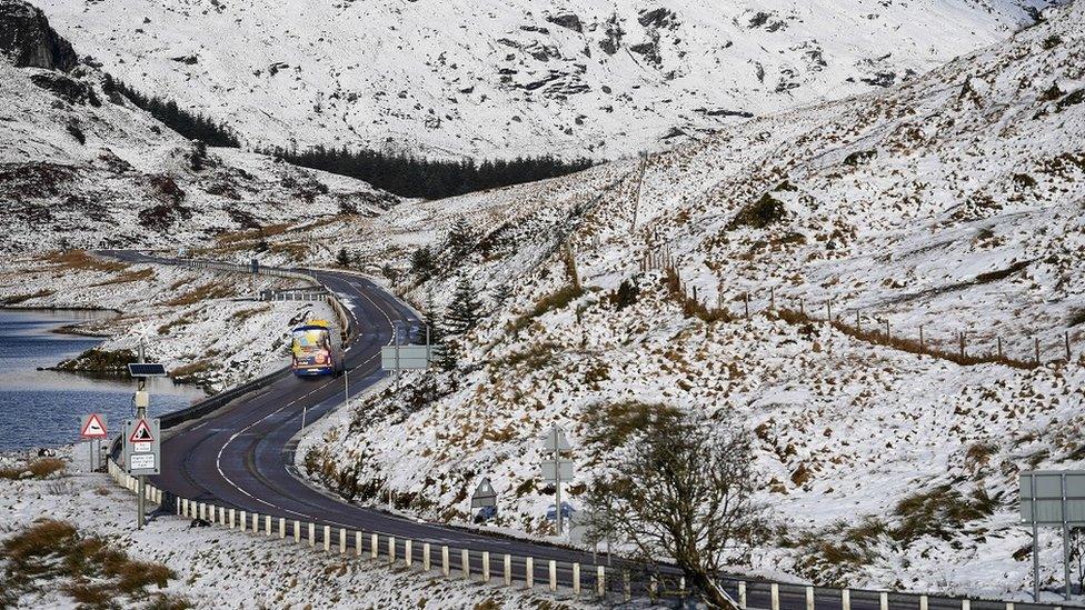 A bus on the A83 Rest and Be Thankful