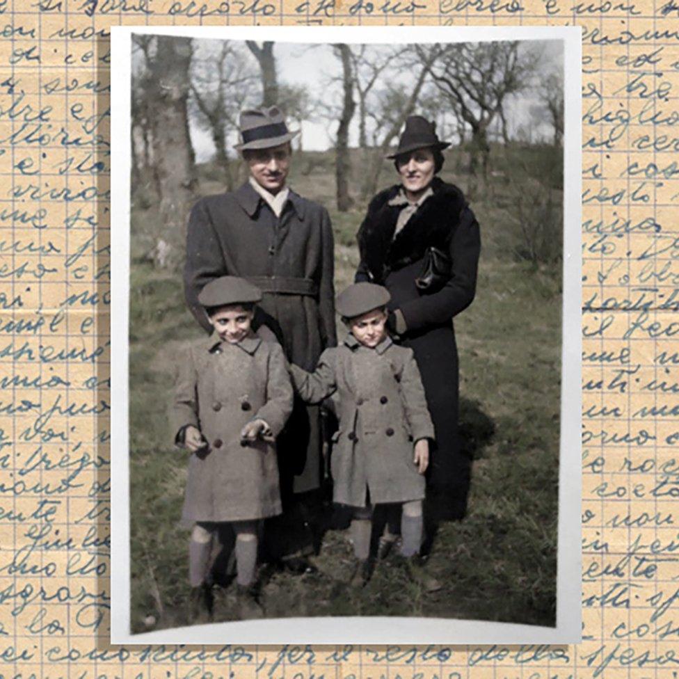 Daniele, Anna, Dario and Vittorio, wearing hats and coats