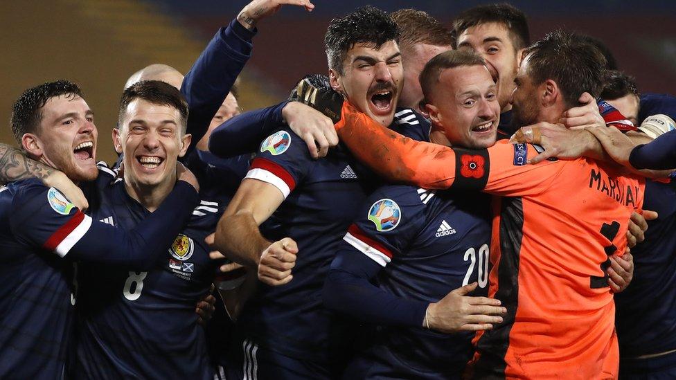 The Scottish football team celebrating