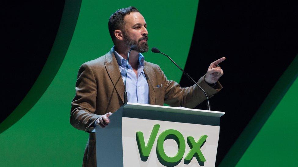 Santiago Abascal ; the general secretary of Vox seen speaking