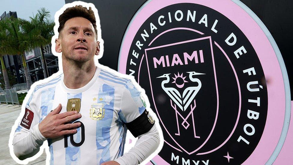 Messi, next to inter miami logo