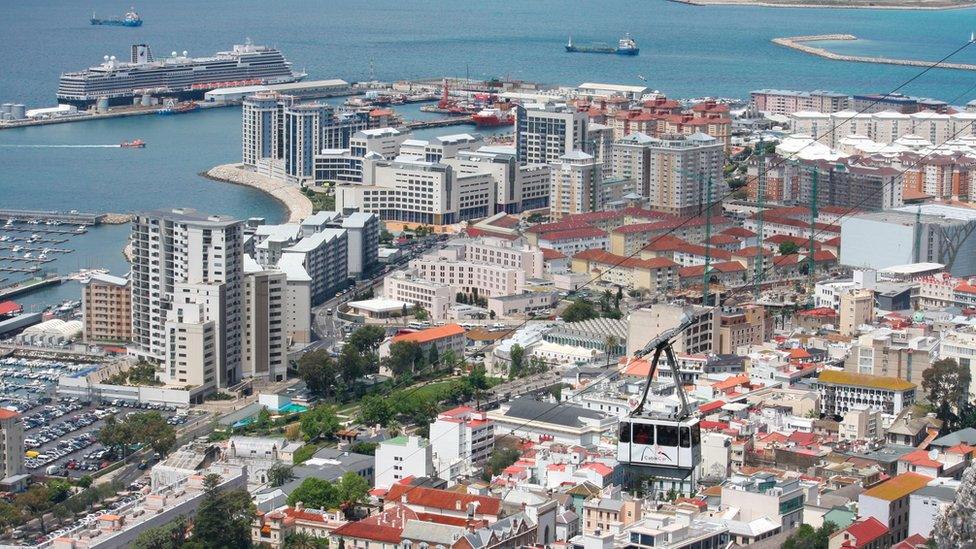 A cable car brings tourists down from the Rock of Gibraltar in Gibraltar