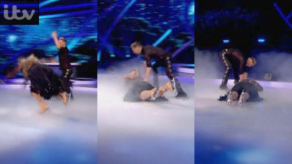 Gemma falls over on Dancing on Ice.