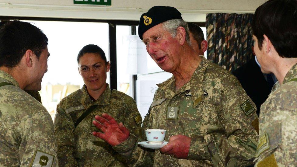 Prince Charles speaks with troops during his visit to New Zealand