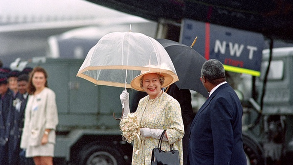 Queen Elizabeth arriving at Durban airport, South Africa