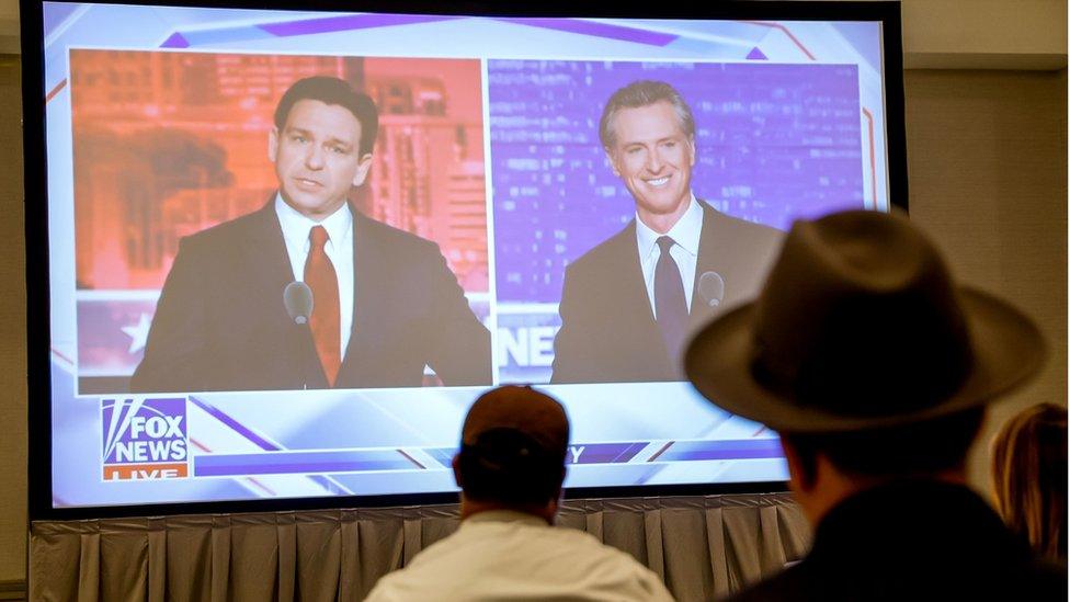 Ron DeSantis and Gavin Newsom during debate