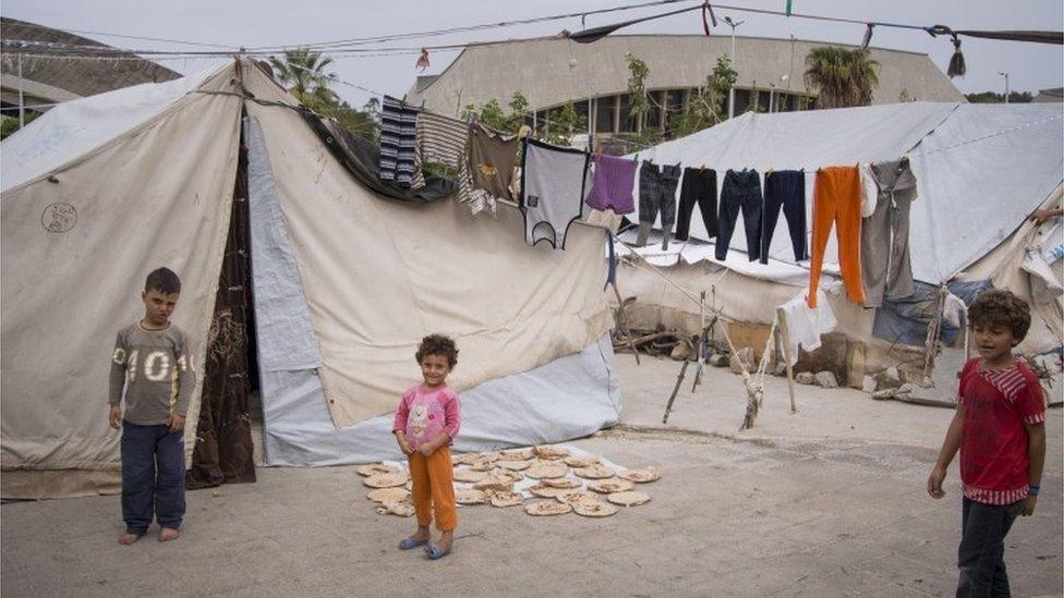 Syrian children at a refugee camp