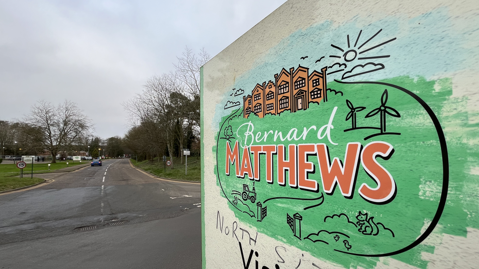 Entrance sign to Bernard Matthews