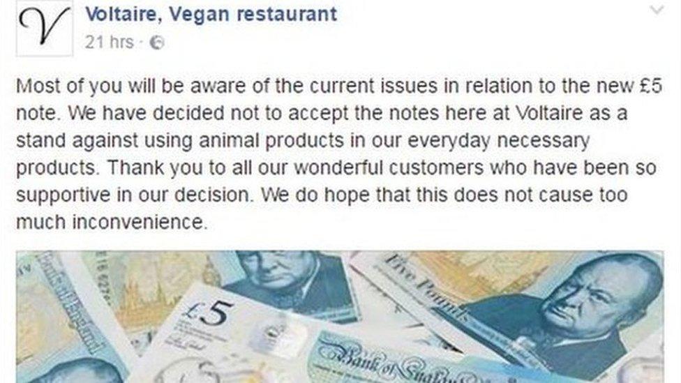 The Voltaire restaurant say they have had widespread support for their decision