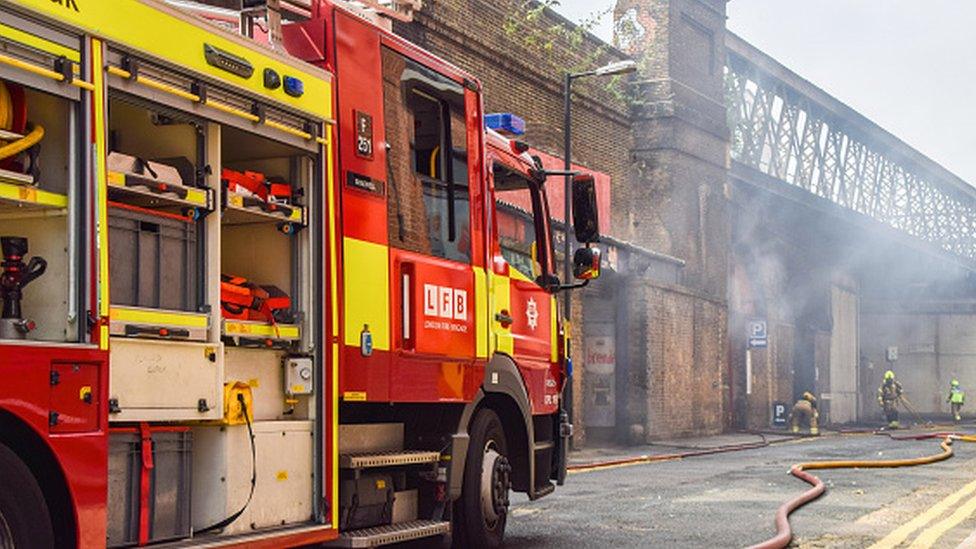 Fire engine at scene of fire in London