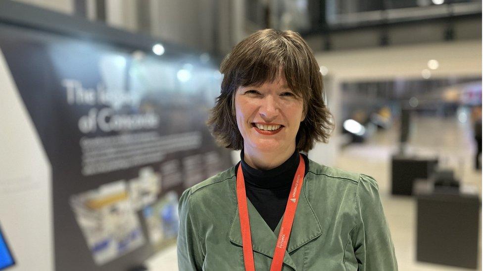 Amy Seadon smiles at the Bristol Aerospace Museum