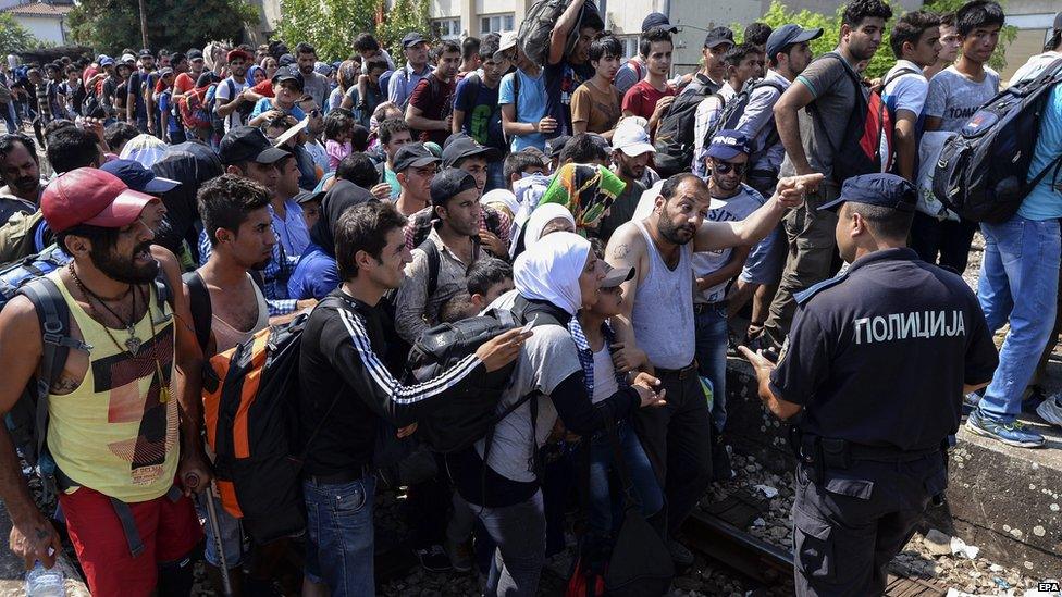 Migrants at Gevgelija station in Macedonia