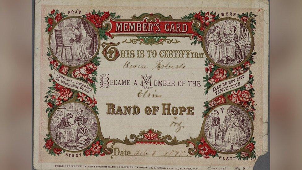 Cerdyn Aelodaeth Band of Hope o 1870