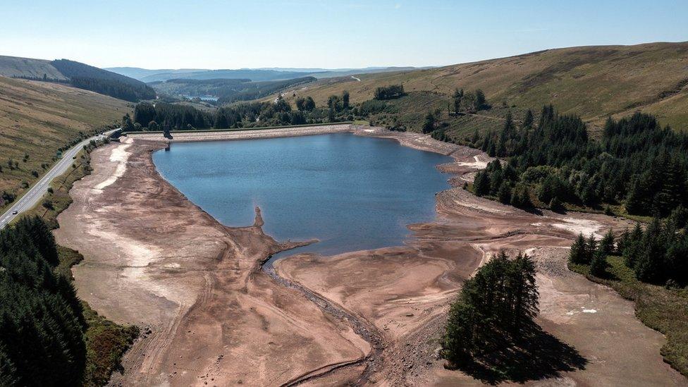 water levels low at beacons reservoir in wales