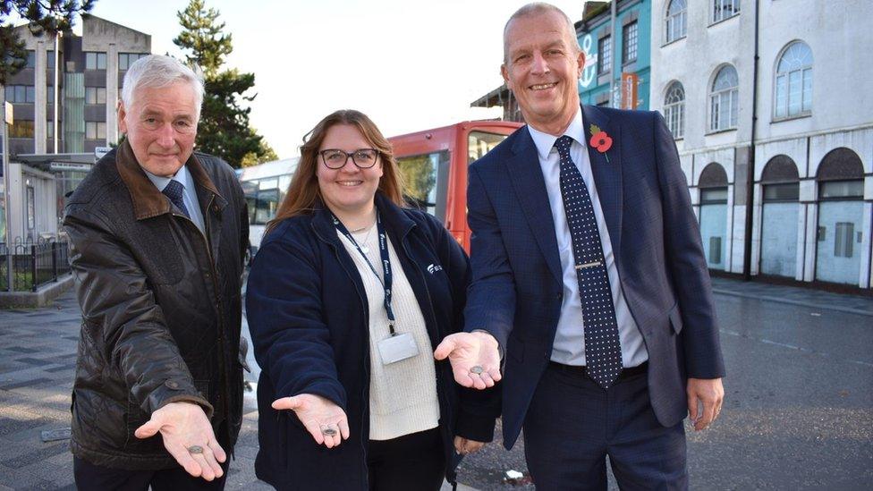 Councillor Stewart Swinburn, Lani Lamming, from Equans, and Dave Skepper, from Stagecoach