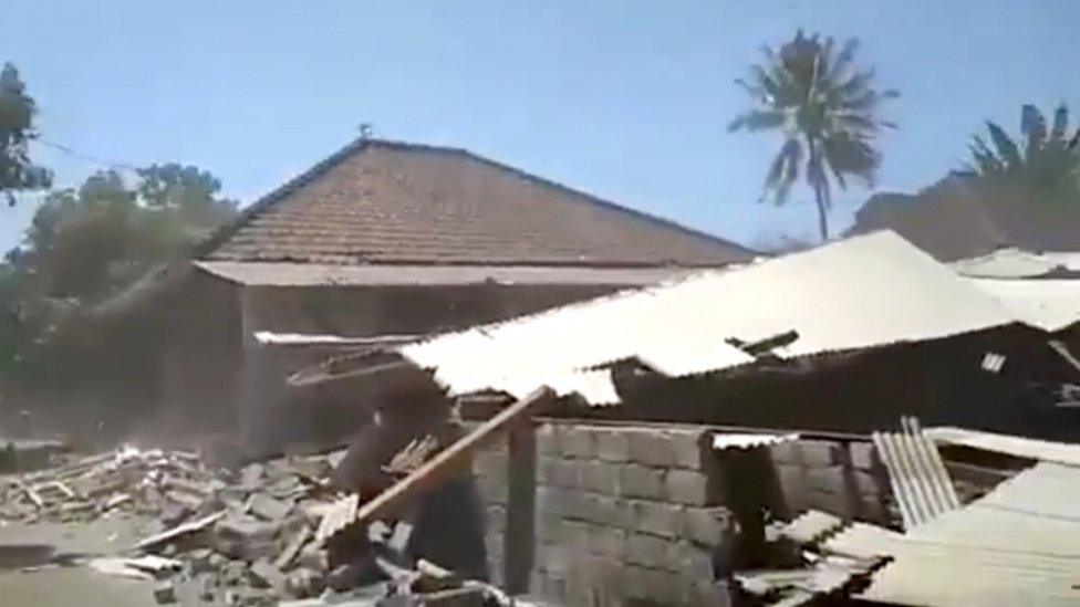 Debris is seen after a building collapsed during an earthquake in Lombok, Indonesia, 19 August