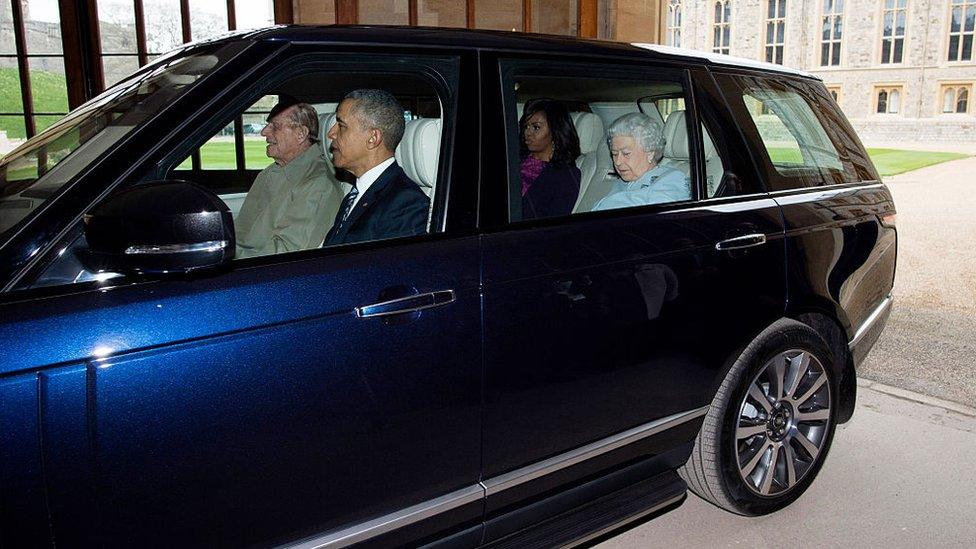 Prince Philip driving the Obamas