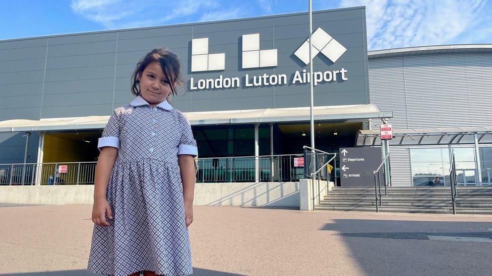 Madison Mani-Baker outside London Luton Airport