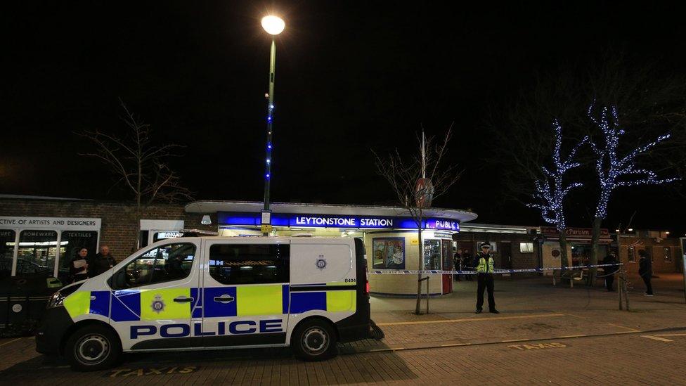 Police van outside Leytonstone Tube station