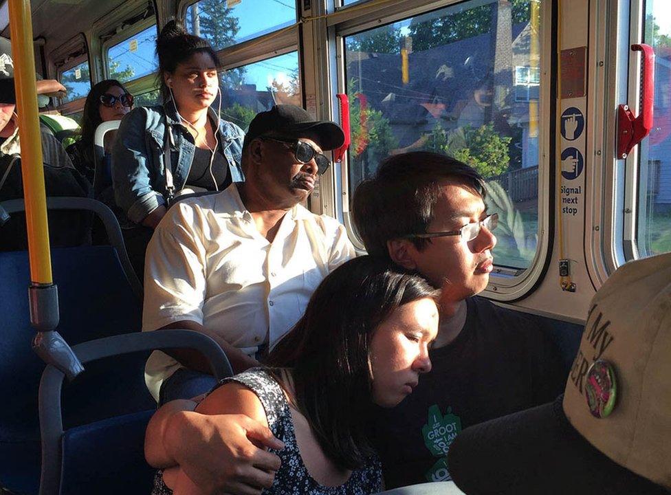 Passengers on the number 75