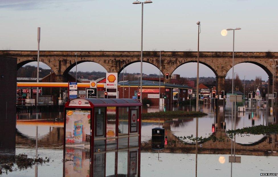 A petrol station and surrounding roads in Leeds were flooded