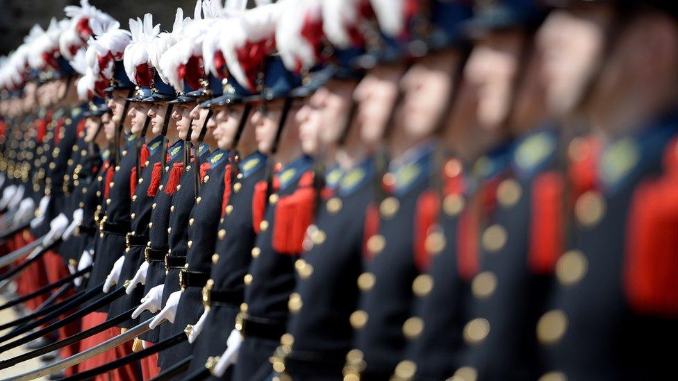 Students of the special military school Saint-Cyr attend a ceremony at a theme park in Les Epesses, western France, on 20 March 2016