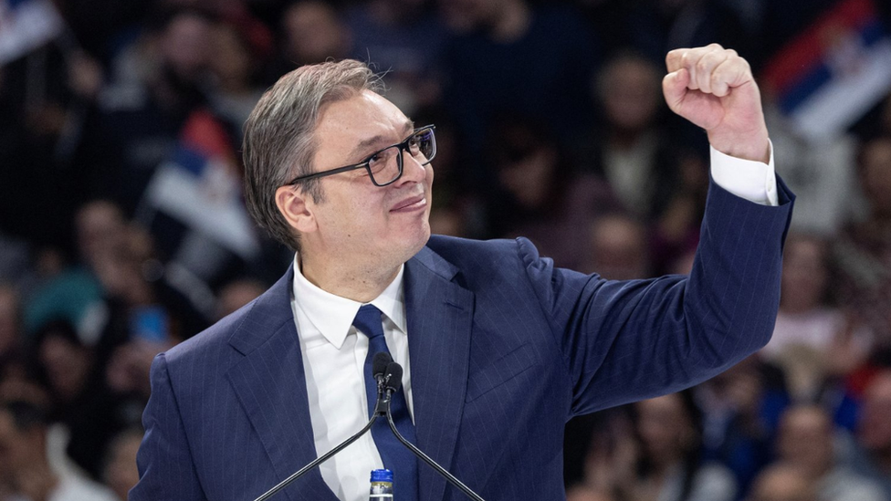 Aleksandar Vucic at a political rally, December 2023