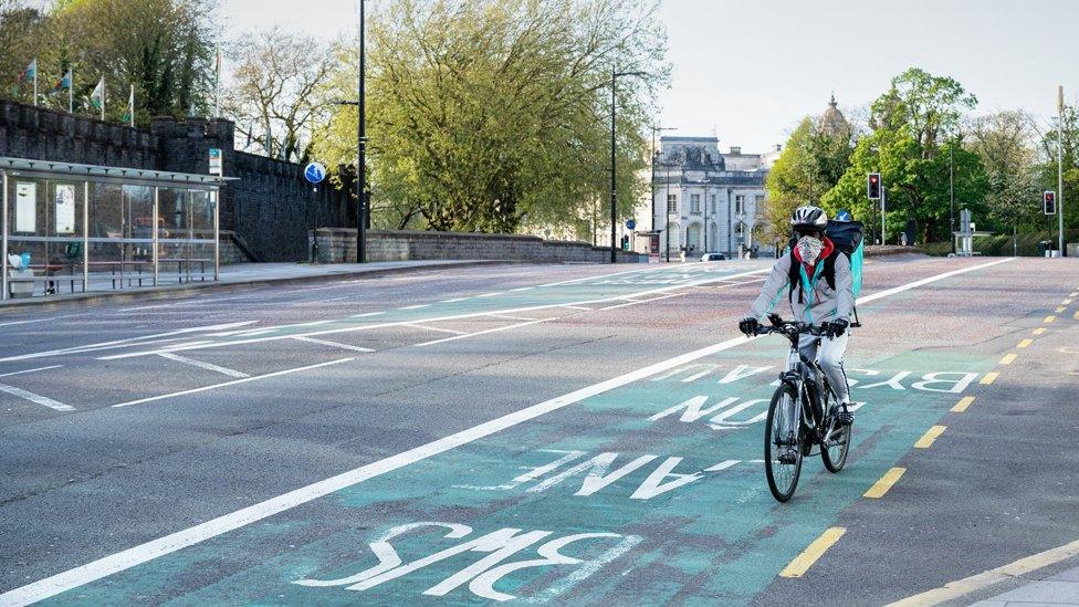 Lone cyclist in Cardiff