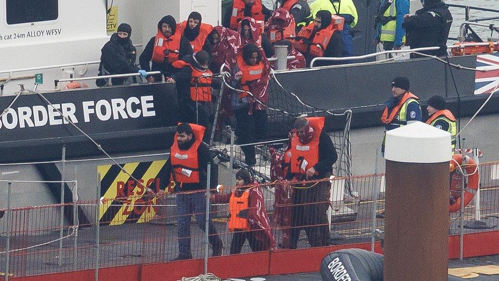 Migrants being brought ashore at Dover on 17 January