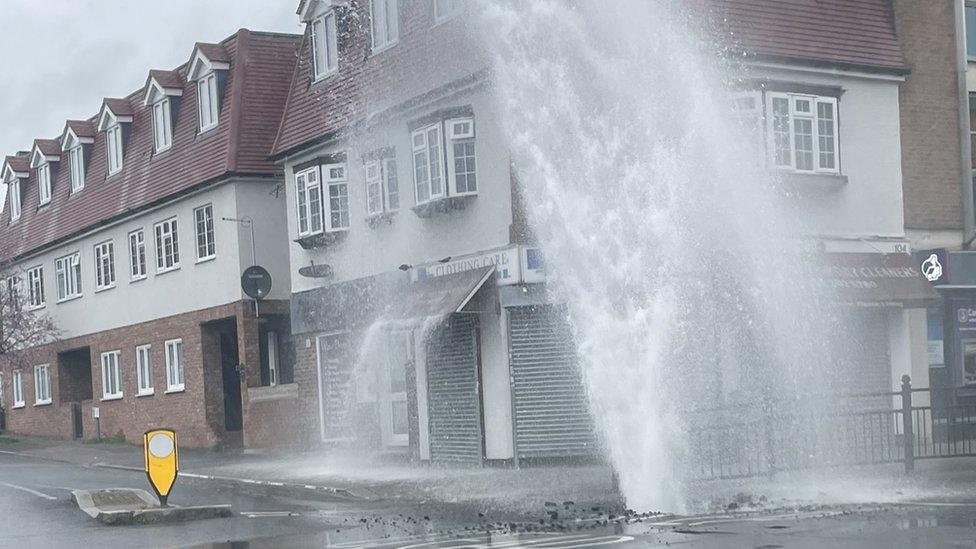 Burst water main in High Road in Loughton