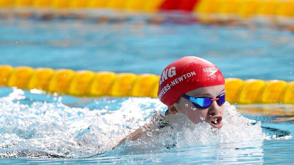 Maisie Summers-Newton in action during the Women"s 100m Breaststroke SB6 final at the Commonwealth Games