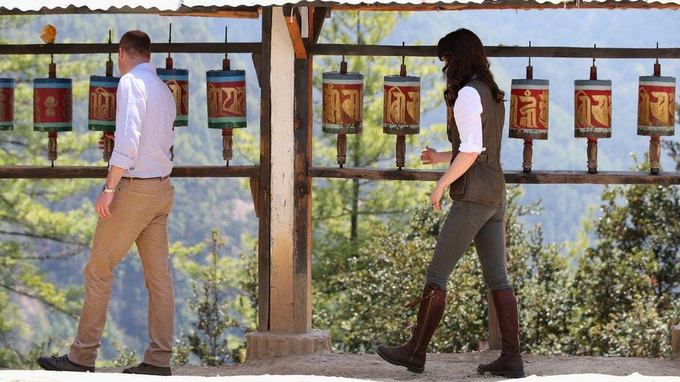 The royal couple on their way to the Tiger's Nest monastery in Bhutan