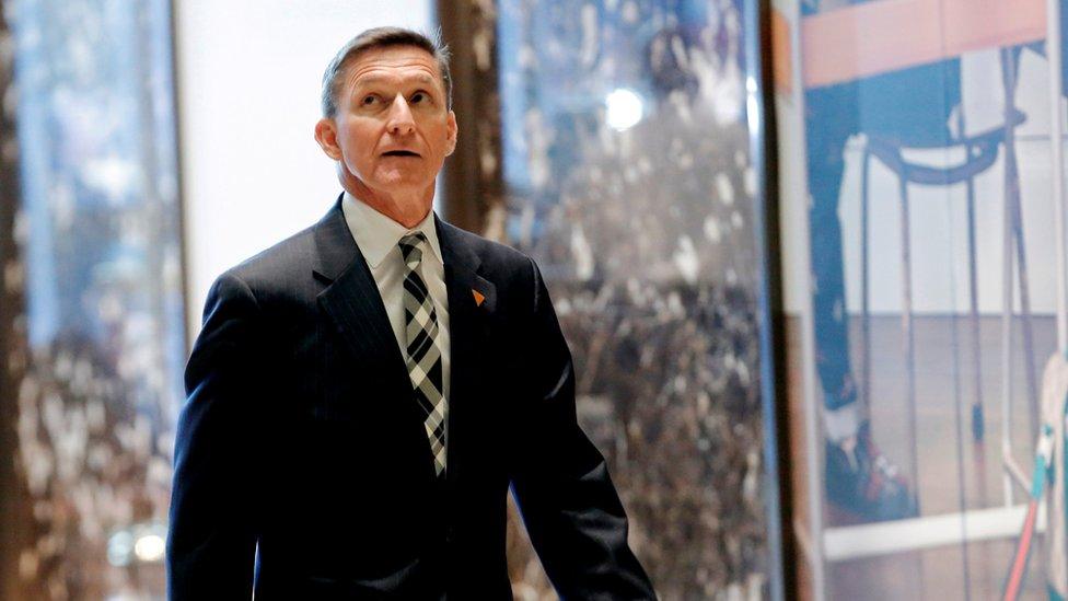 Retired U.S. Army Lieutenant General Michael Flynn arrives to meet with US President-elect Donald Trump at Trump Tower