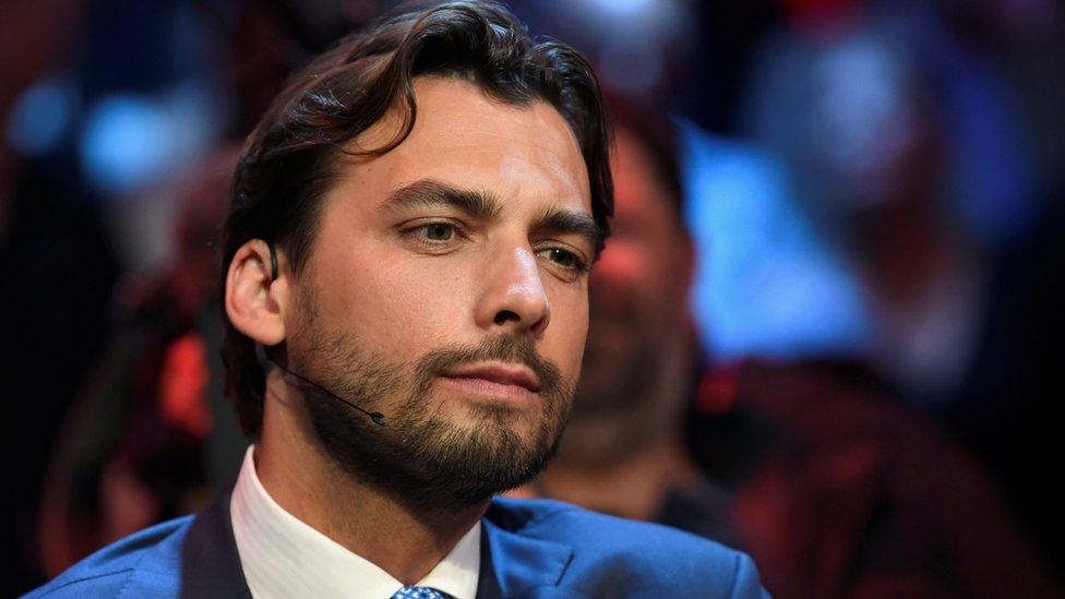 Dutch politician Thierry Baudet of the Forum for Democracy party looks on before a televised debate