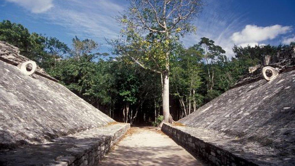 Ball court in Kohunlich Yucatan