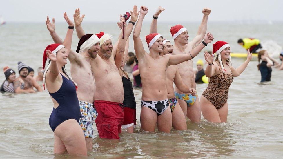 Gosport swimmers in fancy dress on New Year's Day