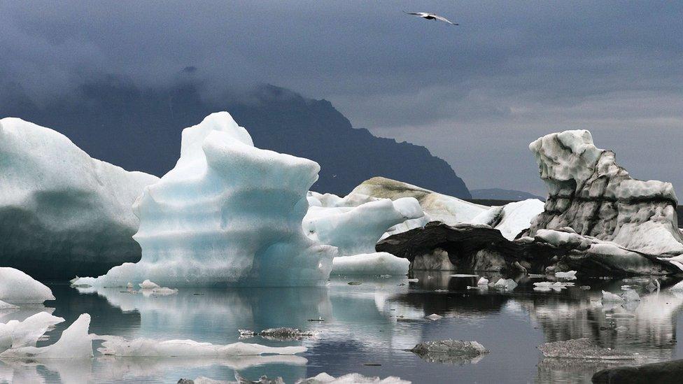 Blue icebergs in Jokulsarlon, the largest glacier lagoon in Iceland