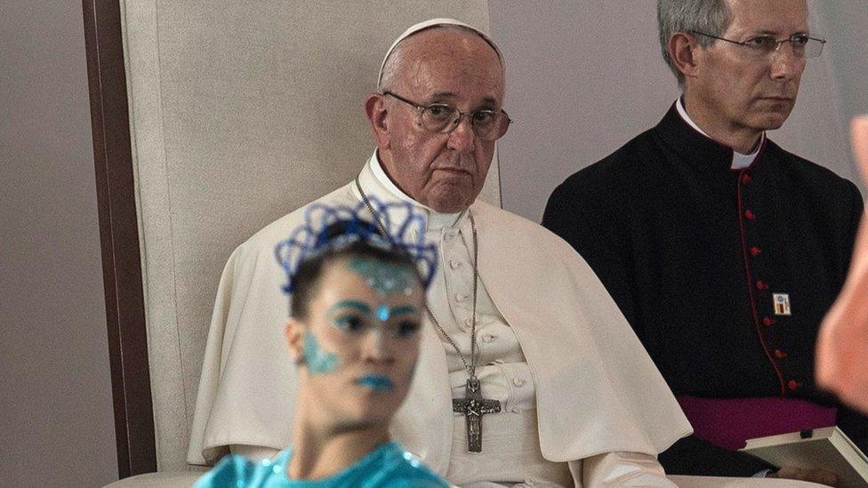 Pope Francis takes part in a National Reconciliation Encounter at Las Malocas Park in Villavicencio, Colombia, 8 September 2017