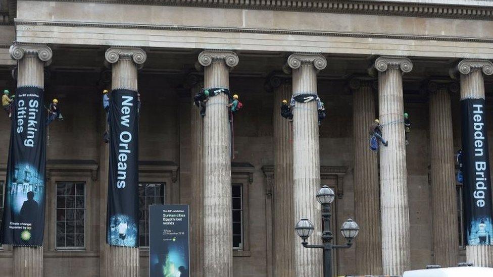 Greenpeace activists scale the British Museum