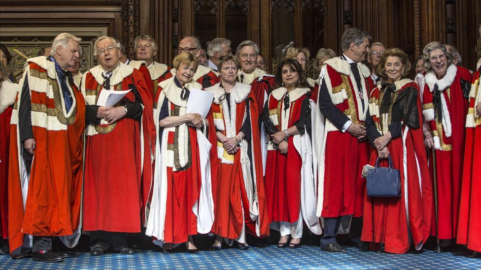 Peers milling around at the opening of the House of Lords, May 2015