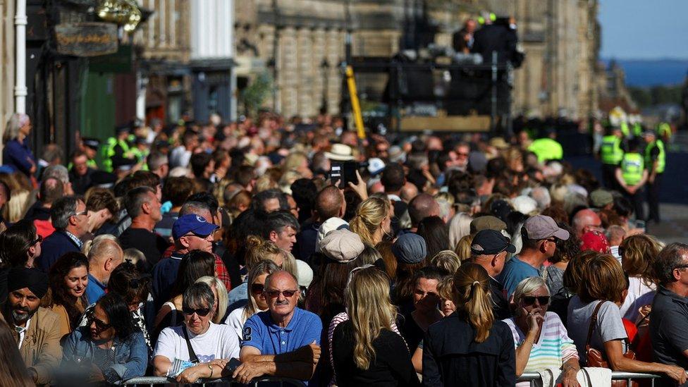 Crowds outside St Giles' Cathedral on Tuesday afternoon to watch the cortège