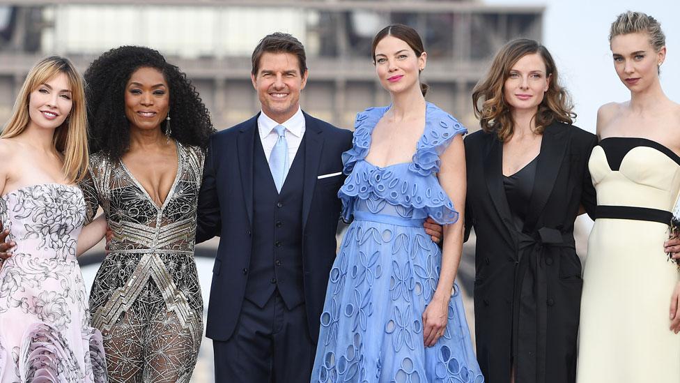 (L-R) Alix Benezech, Angela Bassett, Tom Cruise, Michelle Monaghan, Rebecca Ferguson and Vanessa Kirby