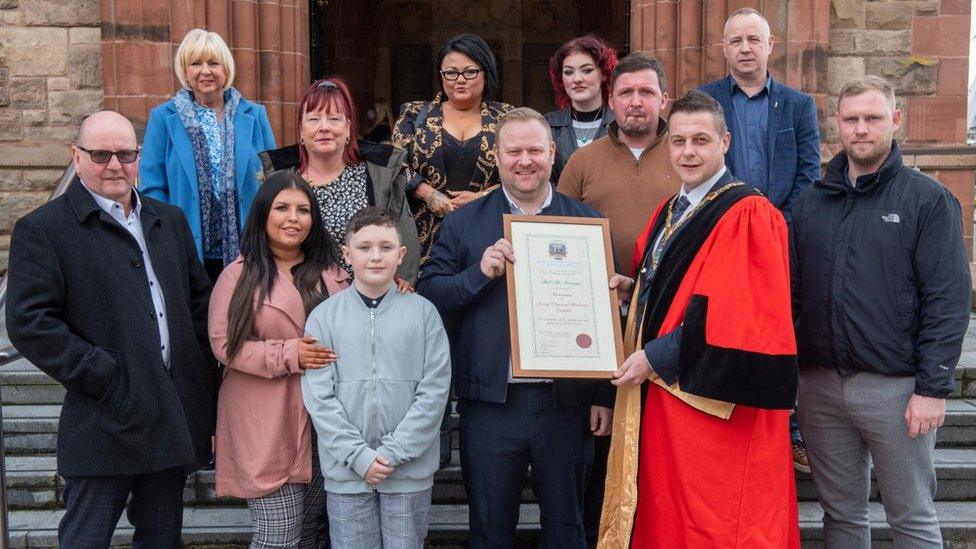 McManus family pictured with mayor Graham Warke