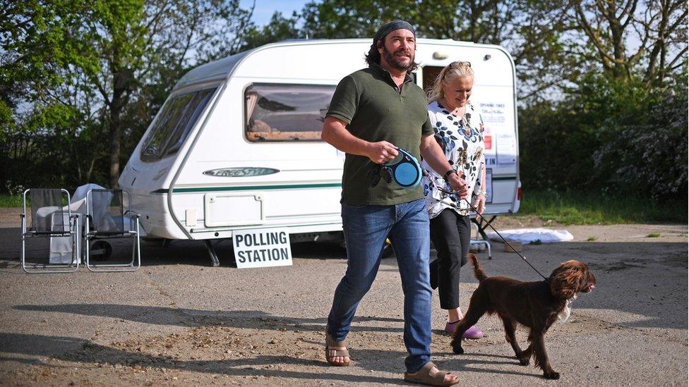 Caravan polling station in Leicestershire