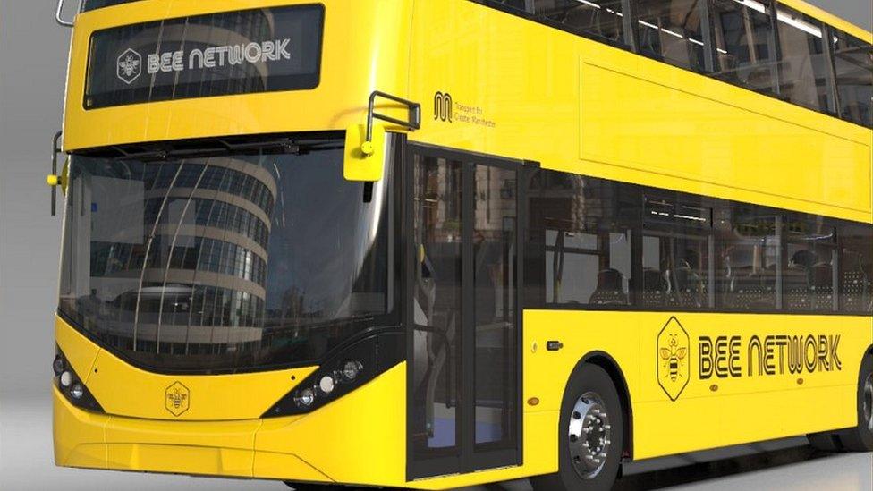 yellow bus with bee logo