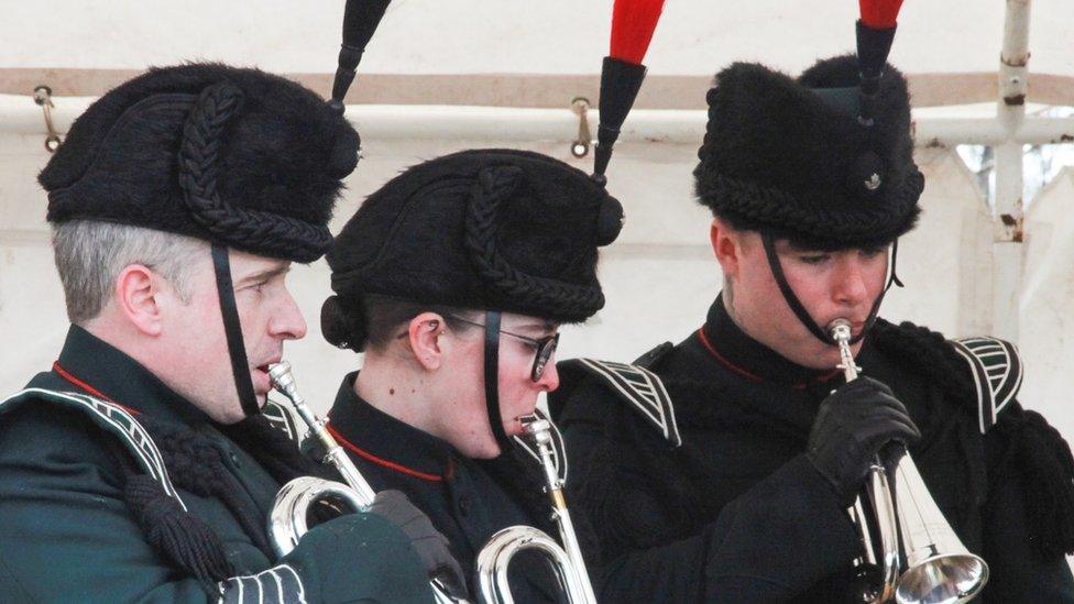 Buglers at the ceremony for the US plane that crashed in Blagdon in 1944