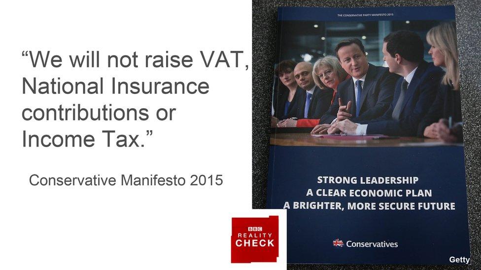 Conservative manifesto quote: We will not raise VAT, National Insurance contributions or income tax.